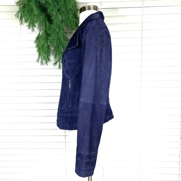 🚫SOLD! NWT🤩|•WHBM•| Navy Suede Moto Jacket* - Picture 7 of 16